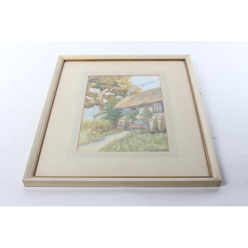 492 - A vintage framed watercolour of a cottage scene, signed M Y Hughes.