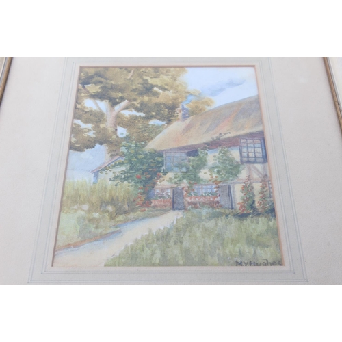 492 - A vintage framed watercolour of a cottage scene, signed M Y Hughes.