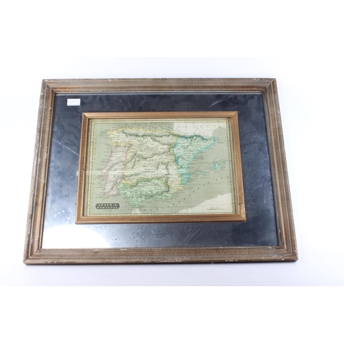 494 - A framed map of Spain & Portugal.