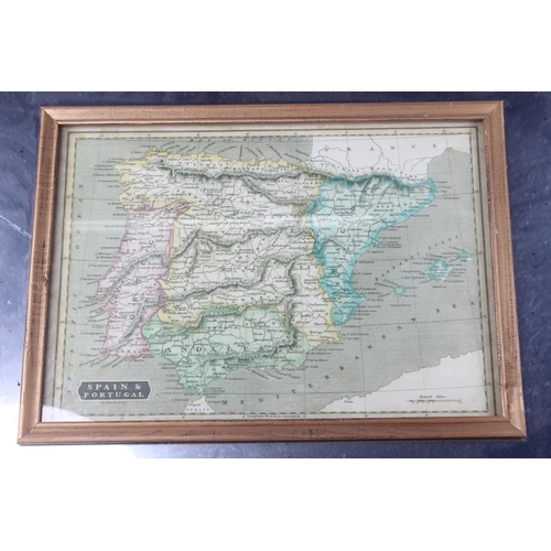 494 - A framed map of Spain & Portugal.