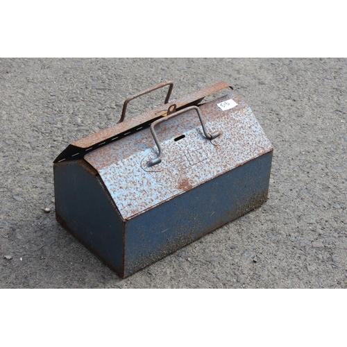 515 - A vintage metal toolbox with contents.