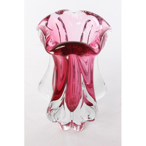 57 - A vintage ruby glass vase. Approx  22cm.