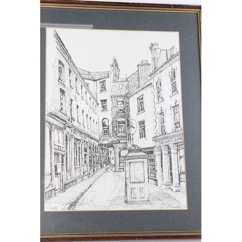 225 - A framed print of Castle Arcade, Belfast and an unframed print of St. Macartin's from High Street, E... 