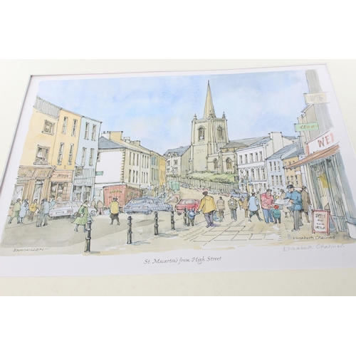 225 - A framed print of Castle Arcade, Belfast and an unframed print of St. Macartin's from High Street, E... 