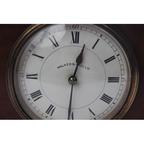 14 - An antique Walker & Hall Ltd mantle clock with inlaid case & brass columns.