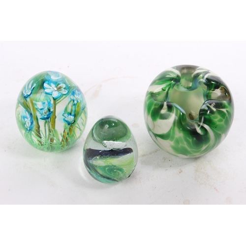 55 - 3 decorative glass paperweights.