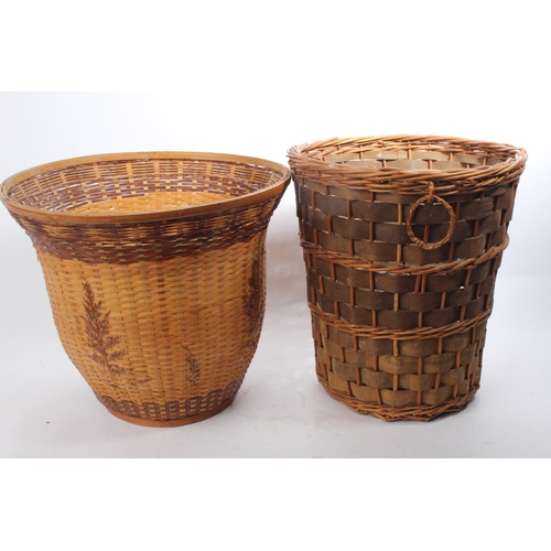 62 - 2 vintage wicker waste paper baskets.