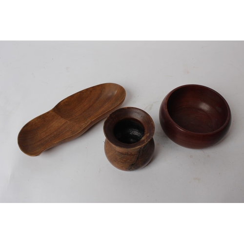 8 - A hand turned wooden vase, bowl & Monkey pod dish.