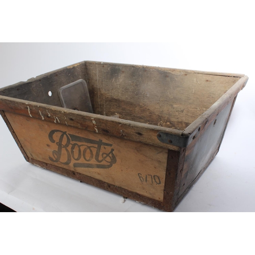 83 - A vintage 'Boots' wooden crate.