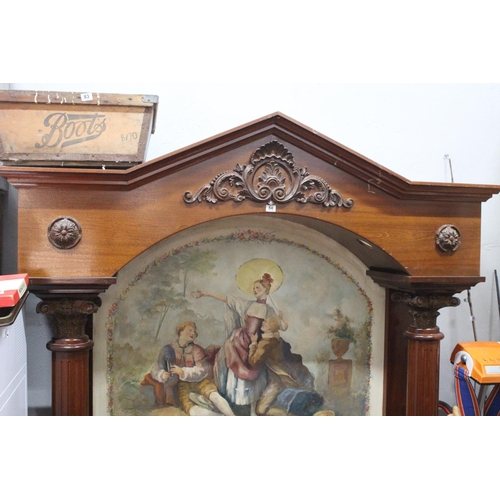 84 - A stunning antique style mahogany back bar, with hand painted scene & decorative carved panels. Meas... 