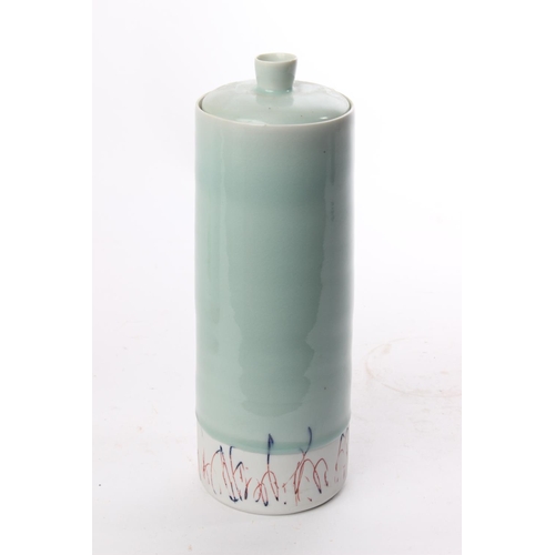 513 - A studio pottery lidded pot by local ceramicist Adam Frew, measuring 28cm tall, including lid.