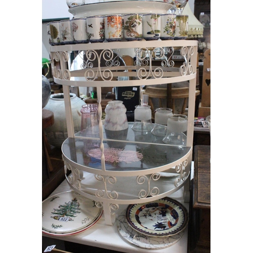 523 - A vintage/ retro wrought iron & glass demi lune table.