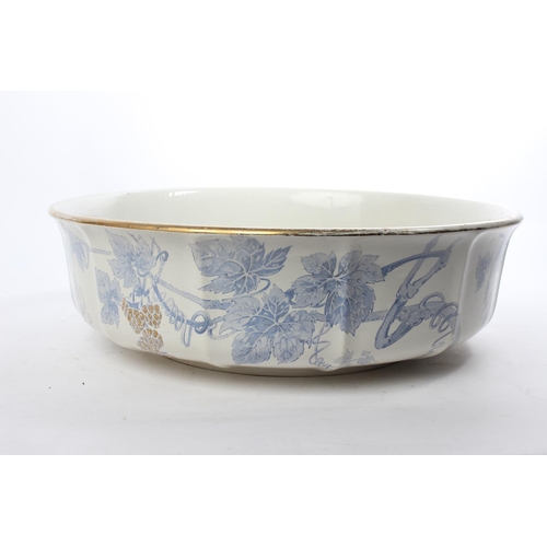 524 - A stunning Shelley wash bowl or Wash basin in blue and white foliate pattern with gilded highlights