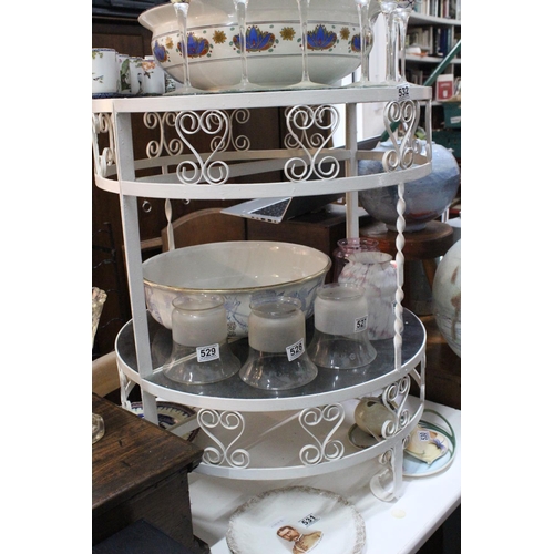 532 - A vintage/ retro wrought iron & glass demi lune table.