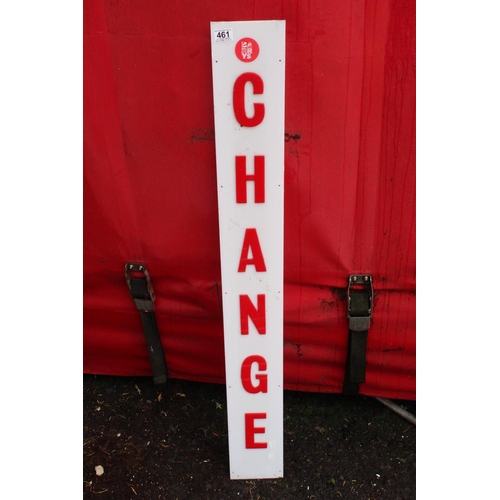 A 'Change' sign, measuring 123cm x 115cm.