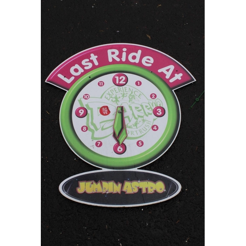 'Last Ride at Jumpin Astro' sign measuring 81cm x 70cm.