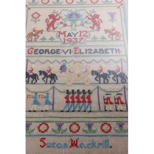 201 - An antique framed 'Royal' sampler made by Susan MacKrill for the wedding of George VI and Elizabeth ... 