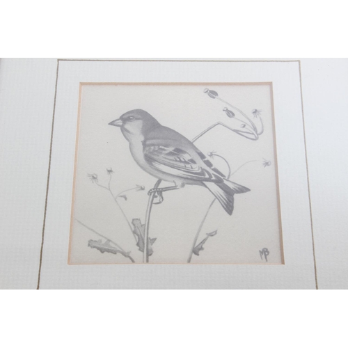 308 - Three small framed pictures of birds and a small wooden framed tapestry.