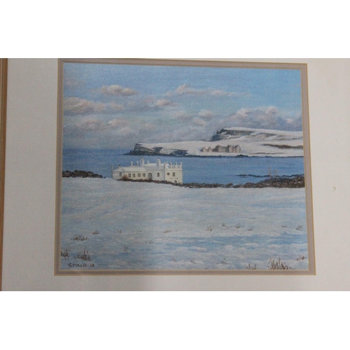 380 - A framed oil painting 'Winter in Portballintrae' signed by local artist S MacDonald.