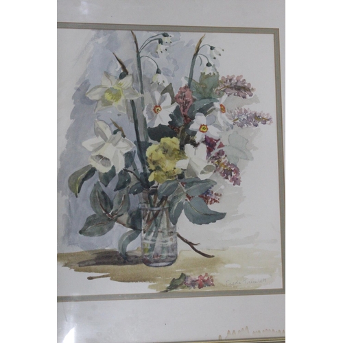 385 - A framed watercolour 'Spring Flowers' signed Freda Tremlett.