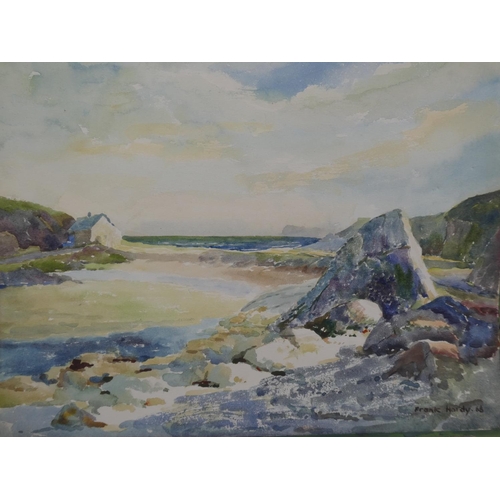 476 - An unframed watercolour of Ballintoy Harbour by Frank Hardy, Nottingham and an unframed oil painting... 