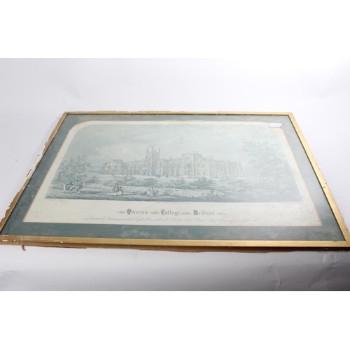 603 - A vintage framed print of Queen's University Belfast.