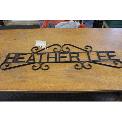 623 - A vintage wrought iron cottage sign, 'Heather Lee'.