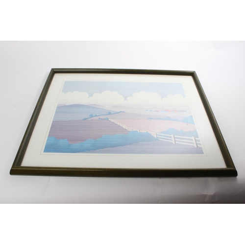 627 - A framed print, 'Across the Valley, by Mike Sibthorpe.