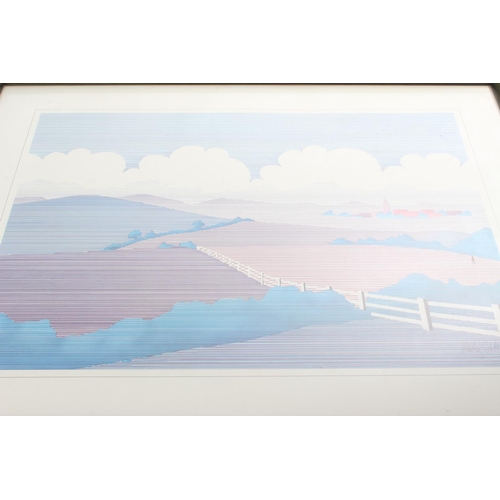 627 - A framed print, 'Across the Valley, by Mike Sibthorpe.