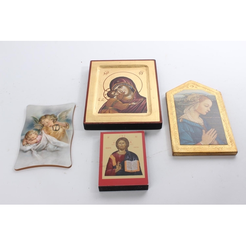 630 - 3 ecclesiastical art pieces on wood.