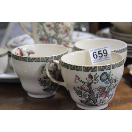 659 - A large collection of India Tree ceramics, to include teapots, plates, cups and more.