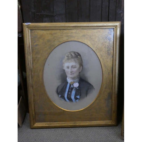 683 - A stunning gilt framed portrait of lady Hezlet, dated 1882.