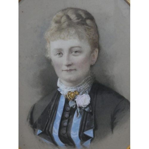 683 - A stunning gilt framed portrait of lady Hezlet, dated 1882.