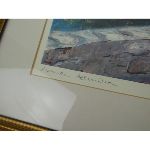 694 - A framed painting of a coastal scene, signed by artist Bazdan.