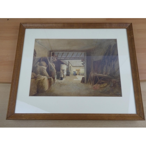 707 - A stunning antique Irish watercolour, titled 'Goat in Barn' by artist Sydney Mary Thompson. (1847-19... 