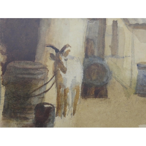 707 - A stunning antique Irish watercolour, titled 'Goat in Barn' by artist Sydney Mary Thompson. (1847-19... 