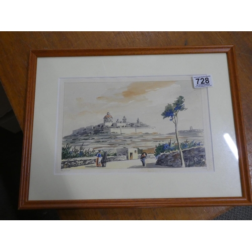 728 - A 1960s watercolour of Malta, dated and signed by artist.