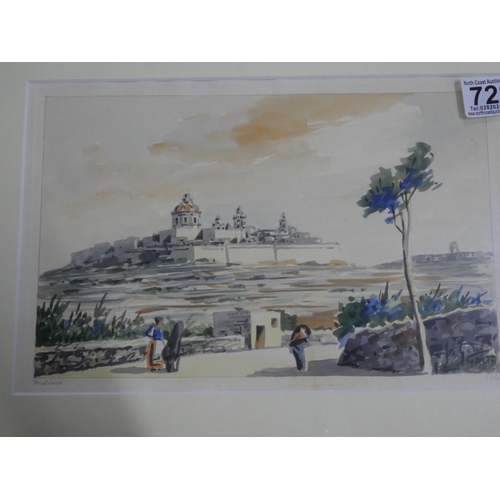 728 - A 1960s watercolour of Malta, dated and signed by artist.