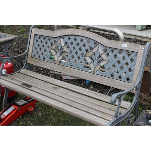 24 - A garden bench with cast iron back panel & ends.