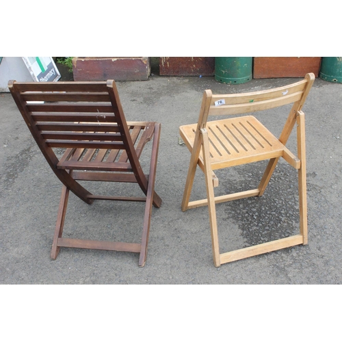 76 - Two folding wooden garden chairs.