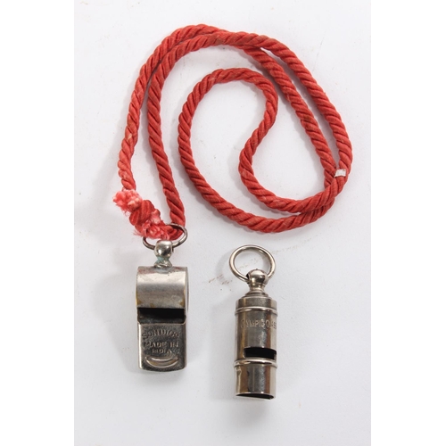 139 - A vintage 'Olympic Class - White Line' whistle and another 'Sondi Co - made in India'.