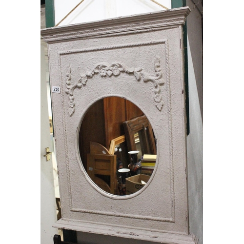 250 - A framed wall mirror with distressed frame.