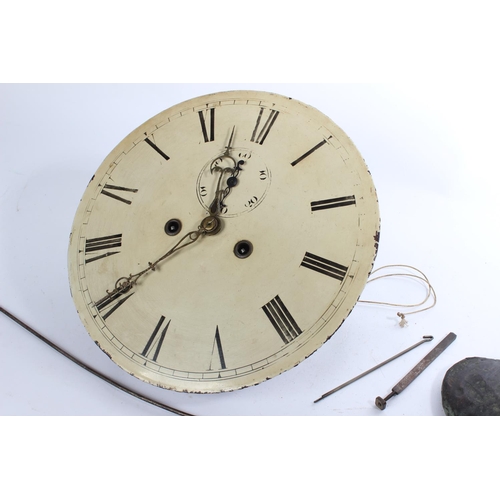 259 - An antique set of clock works with enamel dial, measuring 13