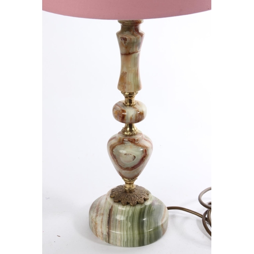 300 - A vintage marble based table lamps and shade.