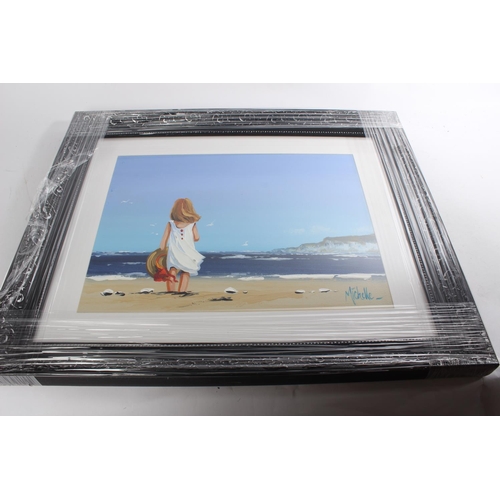 405 - A stunning framed oil painting 'Girl on Beach' signed Michelle (Michelle Carlin), painting measuring... 