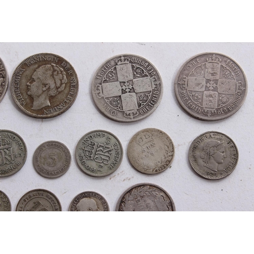 327 - A collection of antique coins to include One Florin, Two Shillings, Six Pence and more.