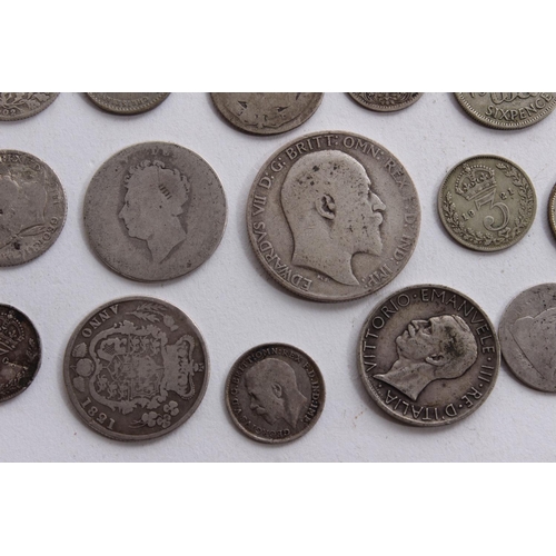 327 - A collection of antique coins to include One Florin, Two Shillings, Six Pence and more.