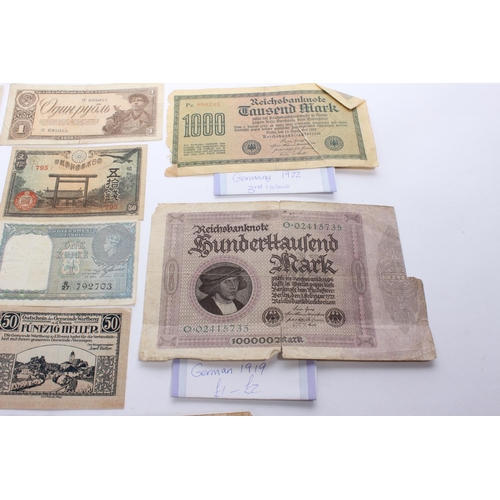 347 - A large lot of antique foreign bank notes to include two WWII Allied Military One Lire notes, a New ... 