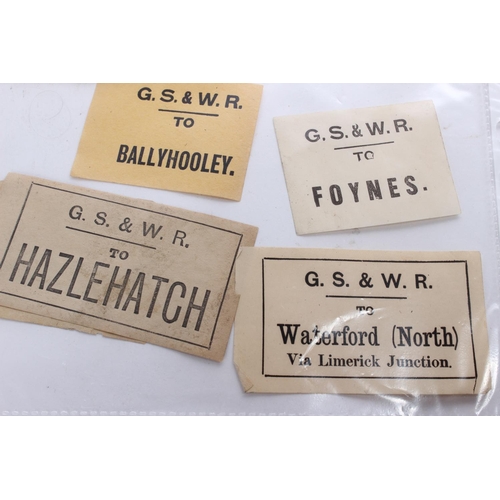 372 - A lot of antique railway labels and tickets to include Londonderry - Lough Swilly.