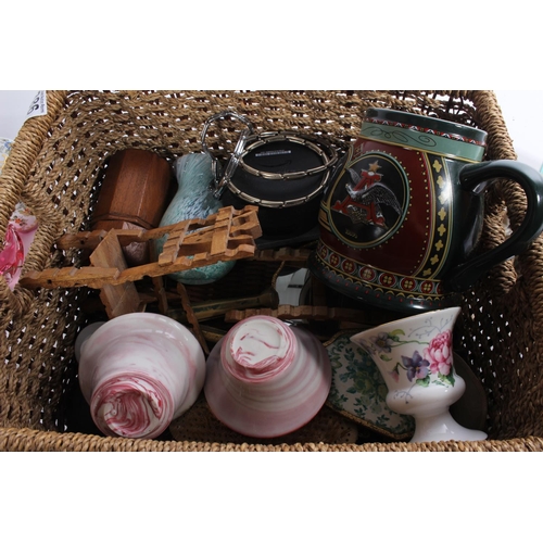 386 - A wicker basket and a collection of ceramics, glassware and more.